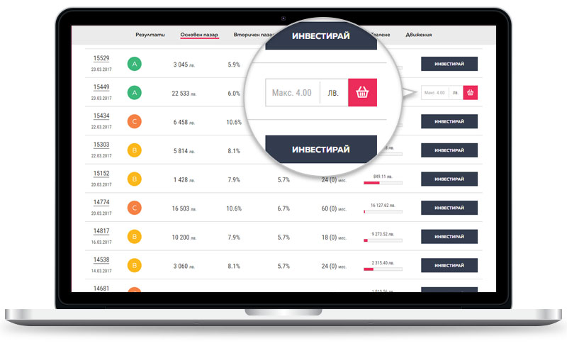 p2p инвестиране интерфейс